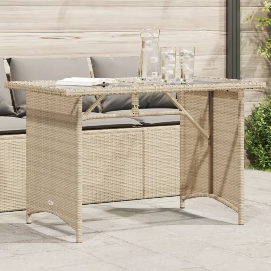 Mesa de jardín superficie de vidrio ratán PE beige 110x68x70