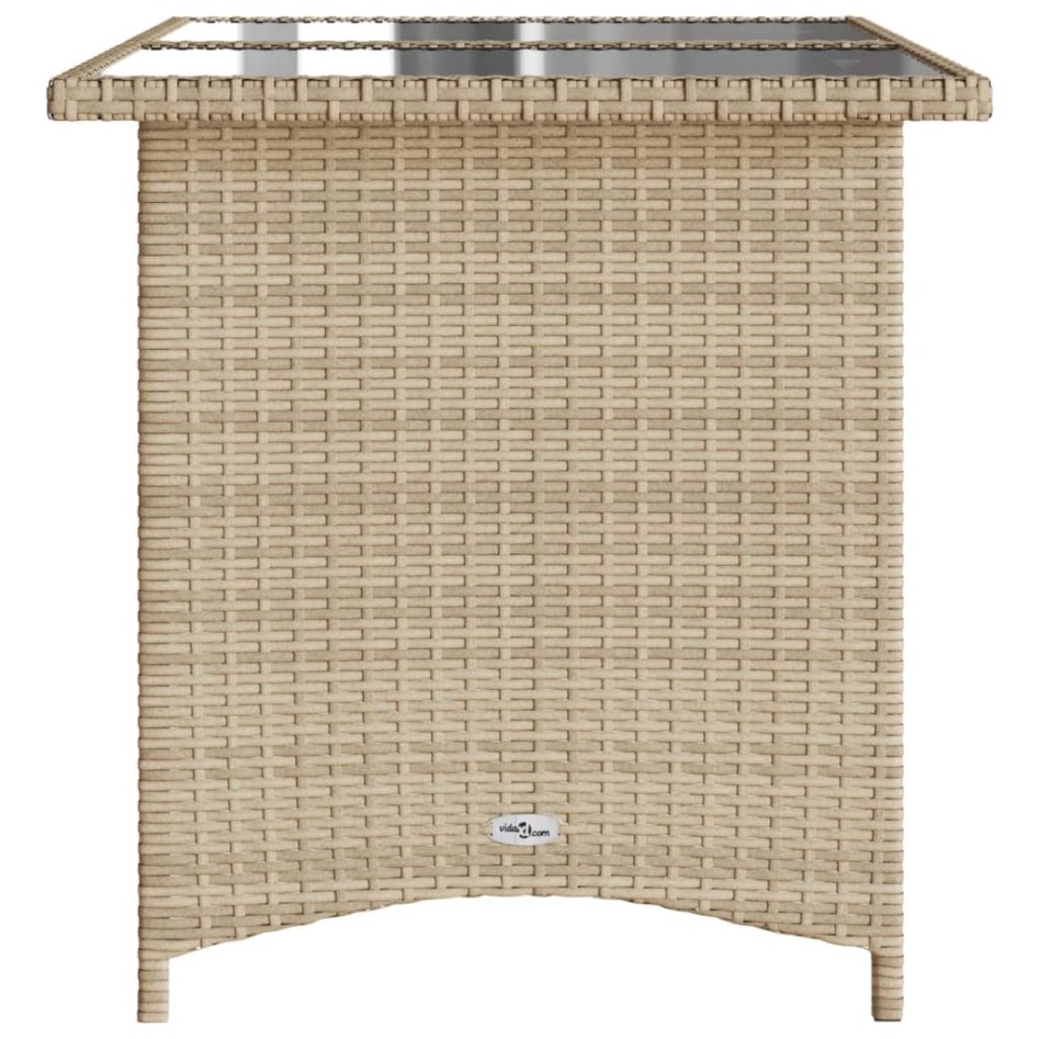 Mesa de jardín superficie de vidrio ratán PE beige 110x68x70