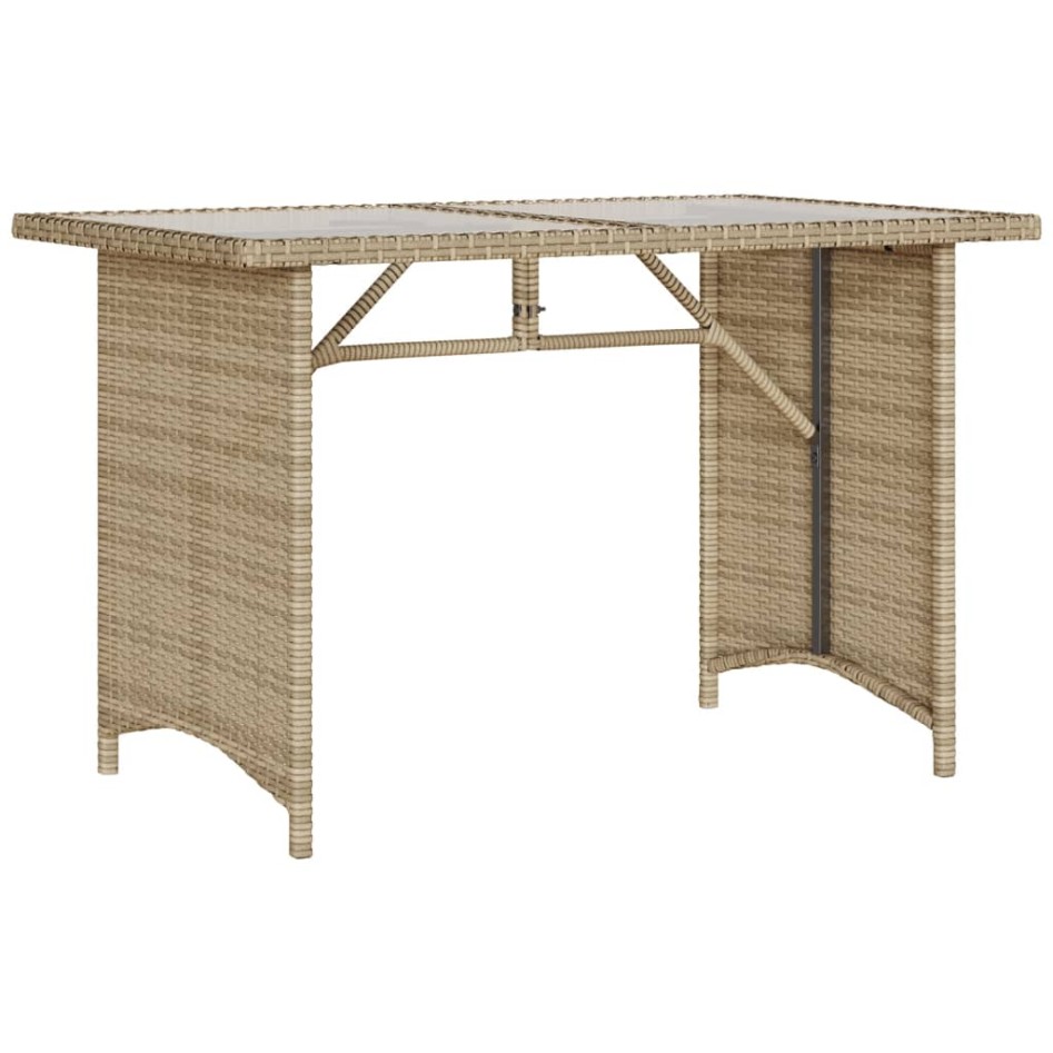 Mesa de jardín superficie de vidrio ratán PE beige 110x68x70