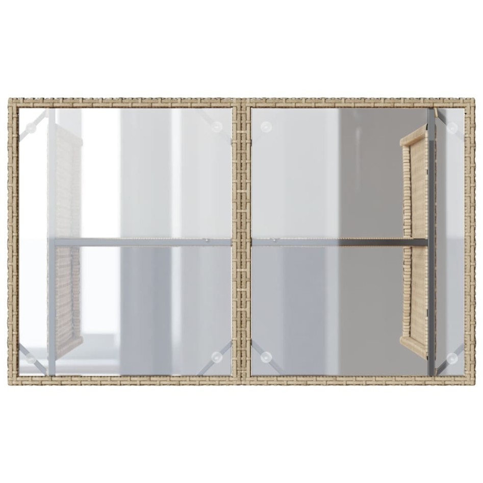 Mesa de jardín superficie de vidrio ratán PE beige 110x68x70