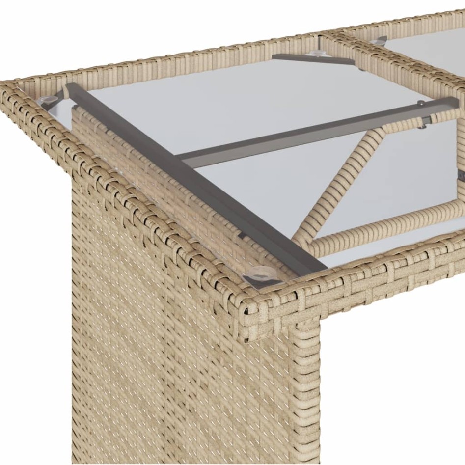 Mesa de jardín superficie de vidrio ratán PE beige 110x68x70