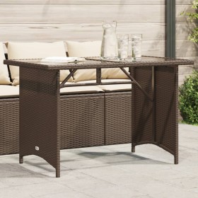 Mesa de jardín superficie vidrio ratán PE marrón 110x68x70