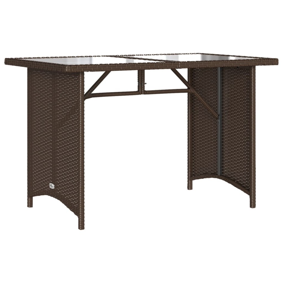Mesa de jardín superficie vidrio ratán PE marrón 110x68x70