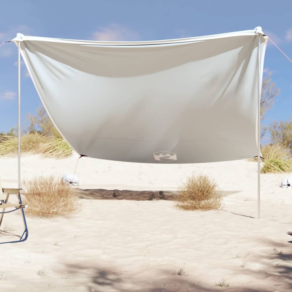 Toldo de playa con anclas de arena gris 304x300