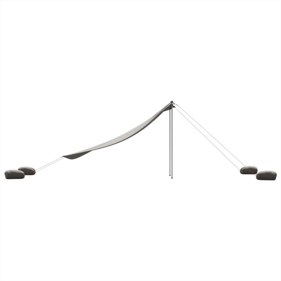 Toldo de playa con anclas de arena gris 304x300