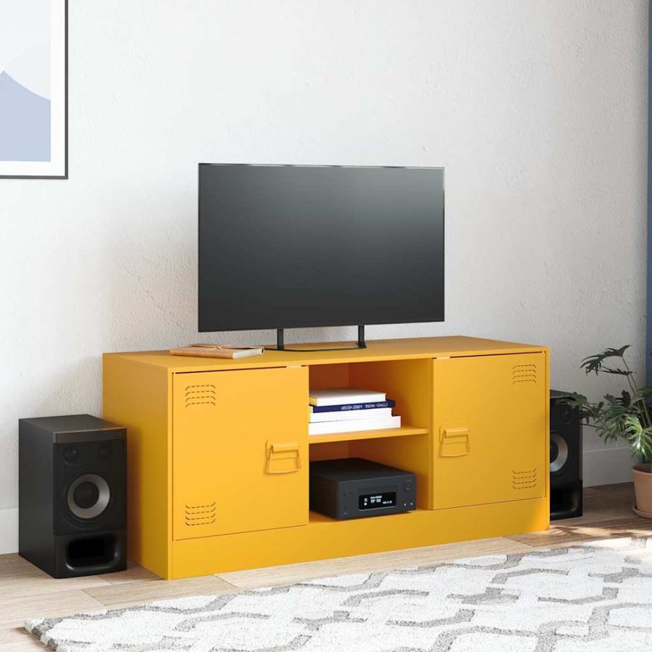 Mueble para TV de acero amarillo mostaza 99x39x44