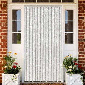 Cortina antimoscas chenilla gris claro y blanco 118x220