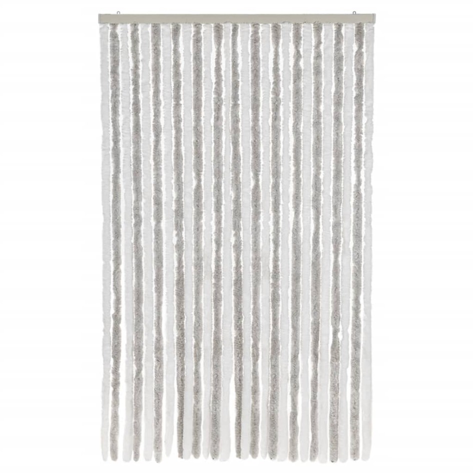 Cortina antimoscas chenilla gris claro y blanco 118x220