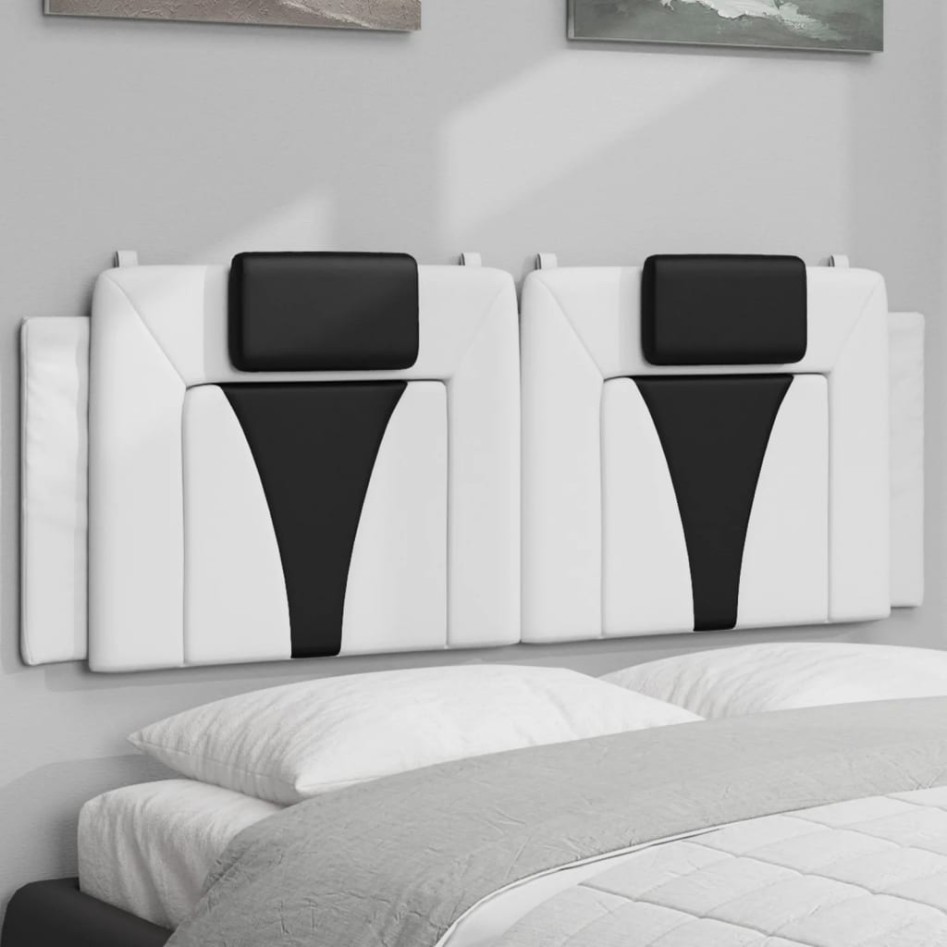 Cabecero de cama acolchado cuero sintético blanco negro 140