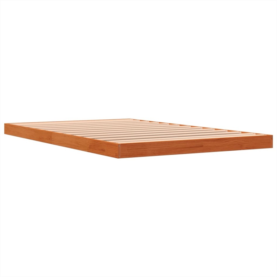 Cama sin colchón madera maciza de pino marrón cera 120x200