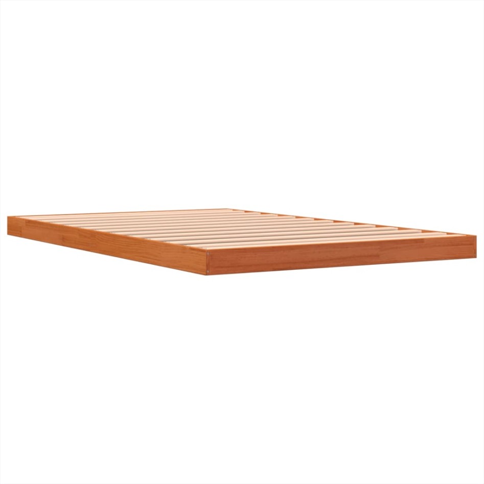 Cama sin colchón madera maciza de pino marrón cera 120x200