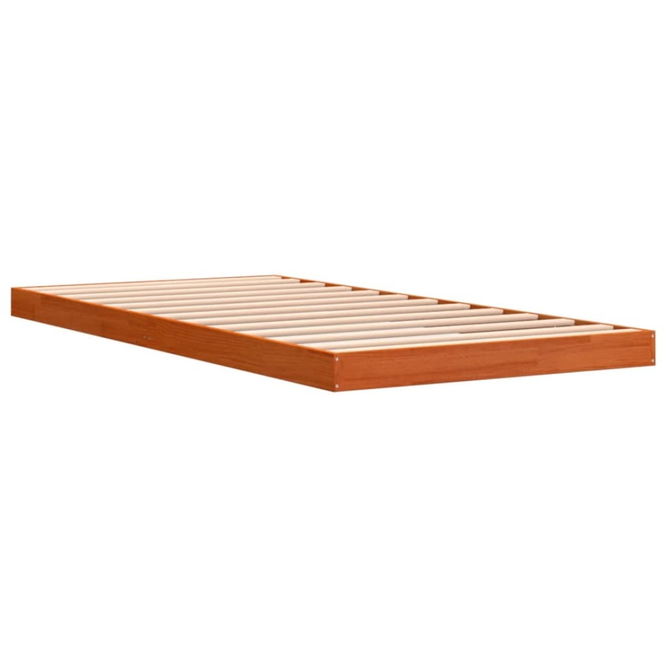 Estructura de cama madera maciza de pino marrón cera 75x190