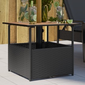 Mesa de jardín agujero de sombrilla ratán negro 55x55x46,5