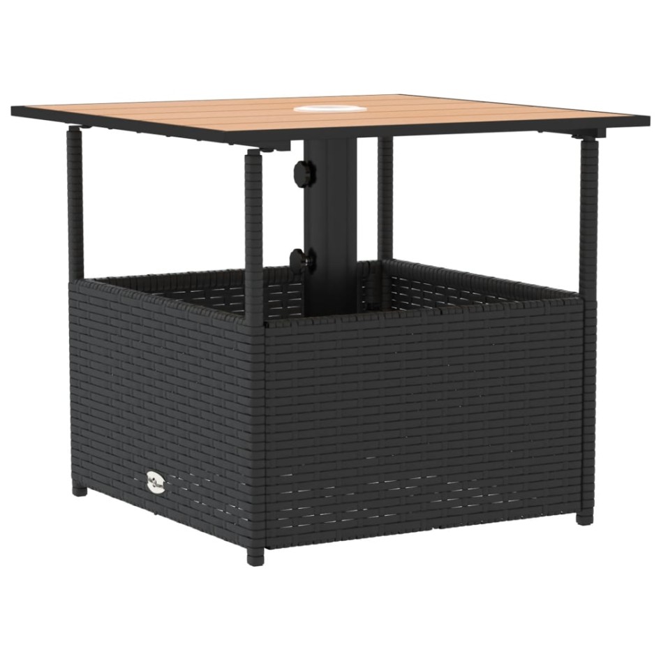 Mesa de jardín agujero de sombrilla ratán negro 55x55x46,5