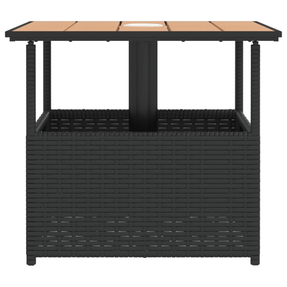 Mesa de jardín agujero de sombrilla ratán negro 55x55x46,5