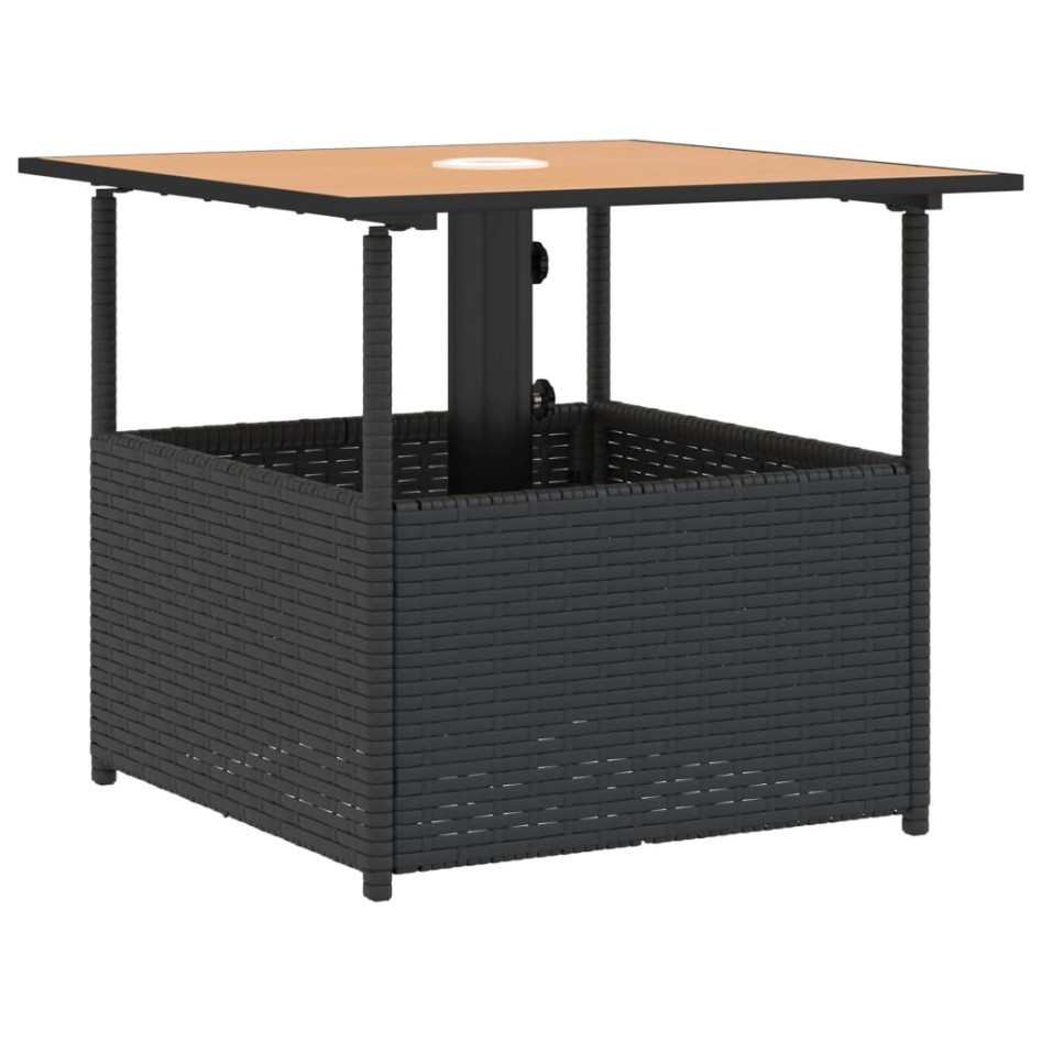 Mesa de jardín agujero de sombrilla ratán negro 55x55x46,5
