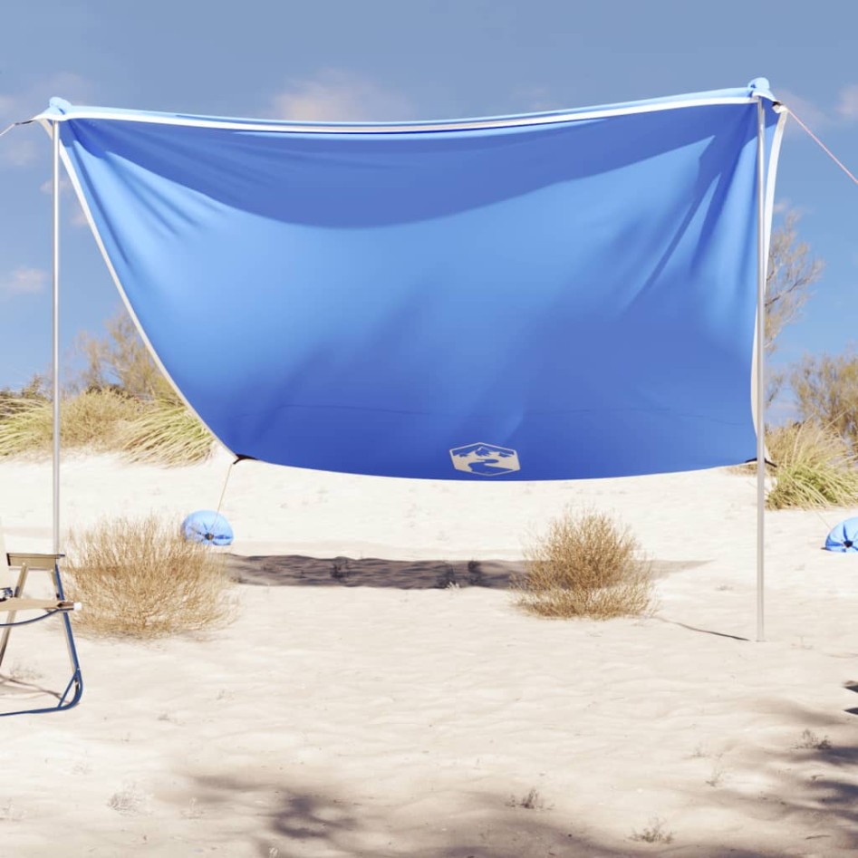 Toldo de playa con anclas de arena azul 304x300