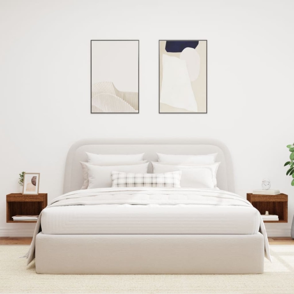 Mesitas de noche de pared con luces LED 2 unidades roble
