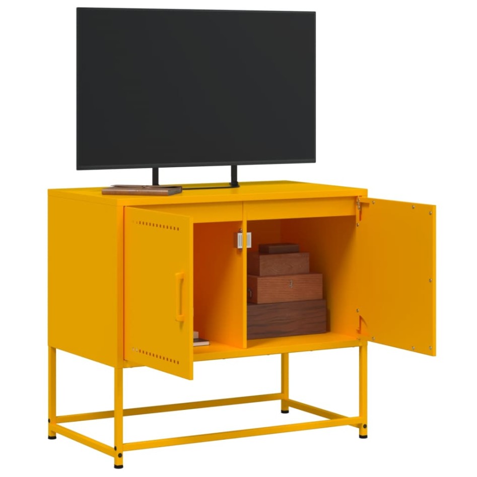 Mueble para TV de acero amarillo mostaza 68,5x39x60,5