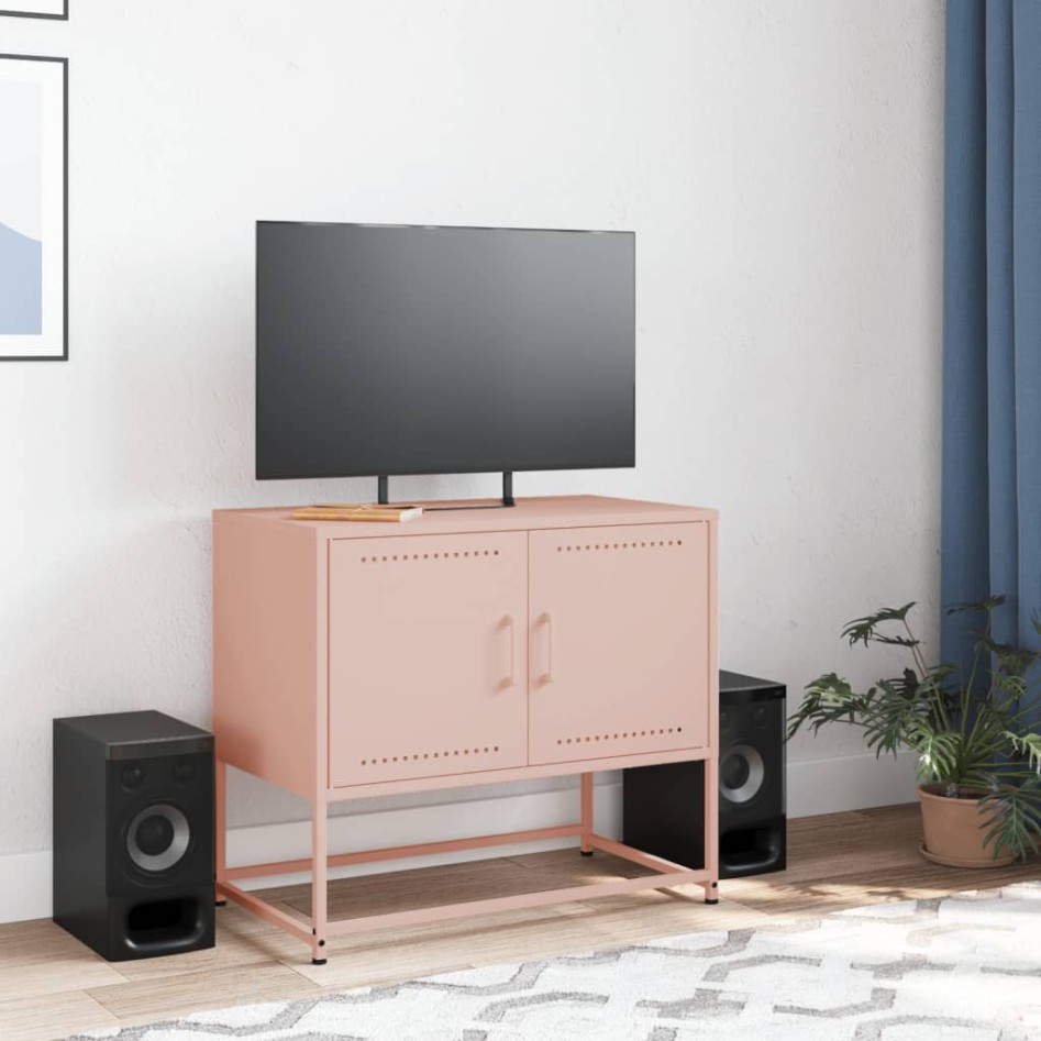 Mueble para TV de acero rosa 68,5x39x60,5