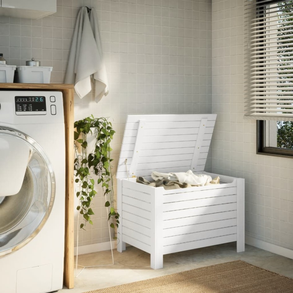 Caja de almacenaje y tapa RANA madera maciza blanca 80x49x54