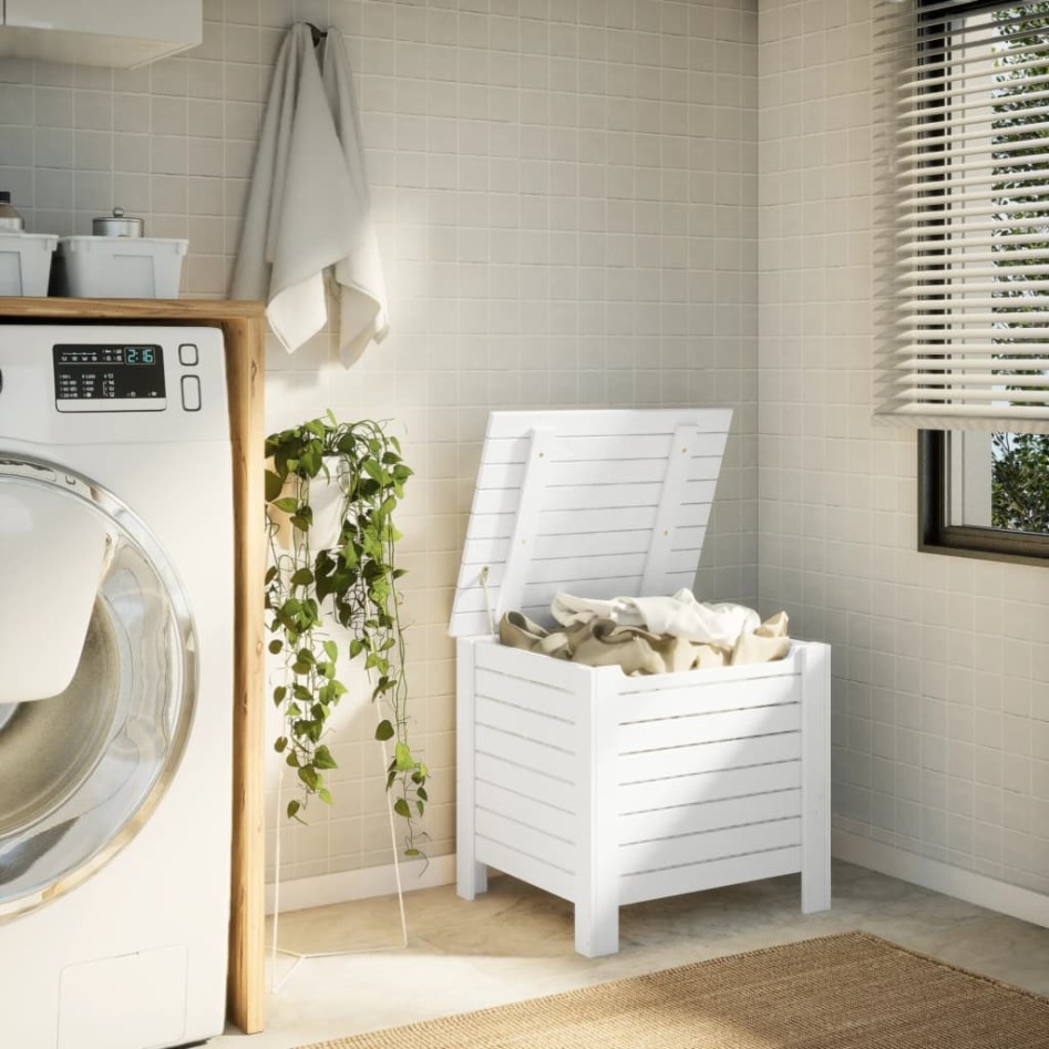 Caja de almacenaje y tapa RANA madera maciza blanca 60x49x54