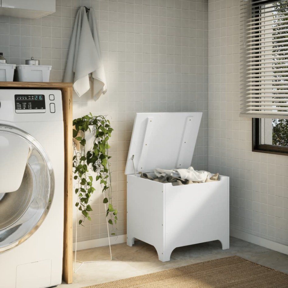 Caja de almacenaje y tapa RANA madera maciza blanca 60x49x54