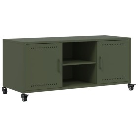 Mueble de TV de acero verde oliva 100,5x39x43,5