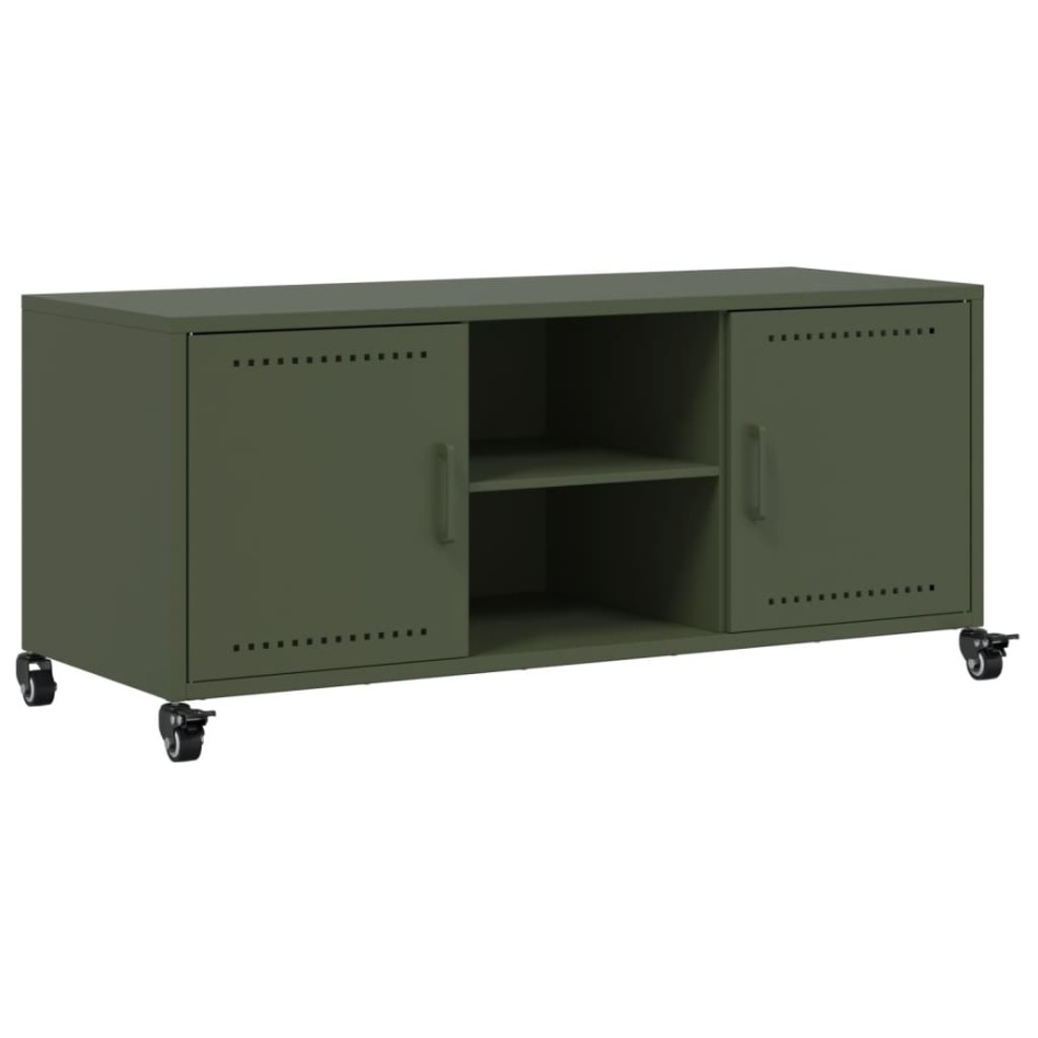 Mueble de TV de acero verde oliva 100,5x39x43,5