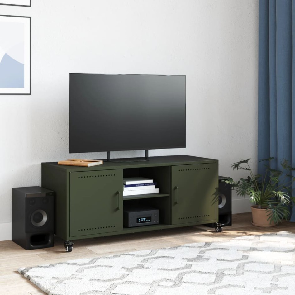 Mueble de TV de acero verde oliva 100,5x39x43,5