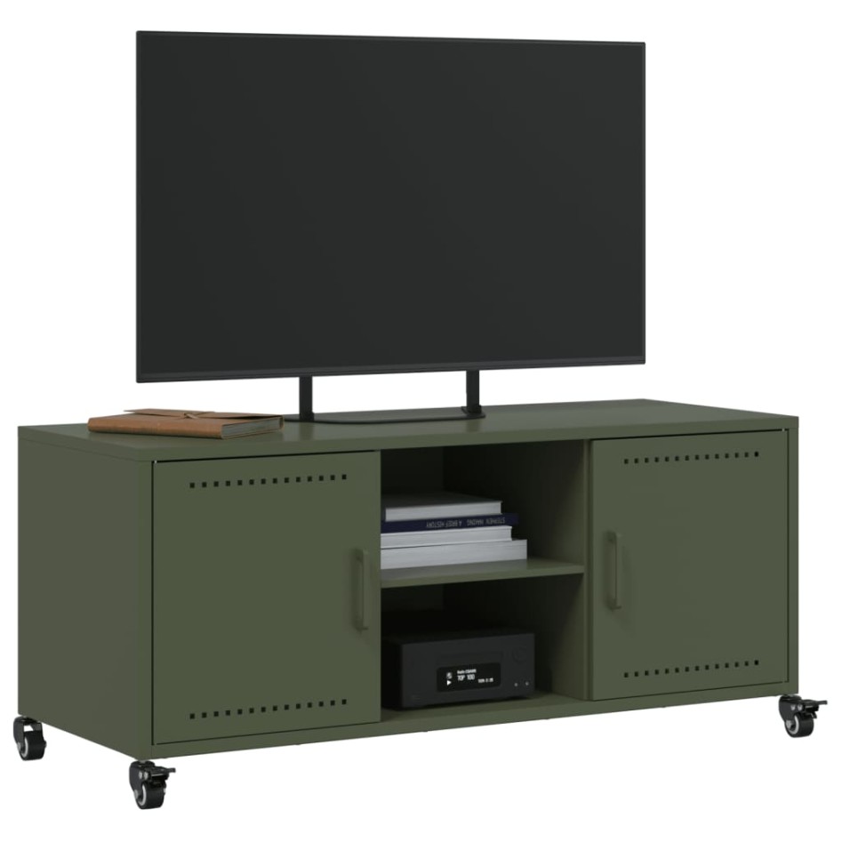 Mueble de TV de acero verde oliva 100,5x39x43,5