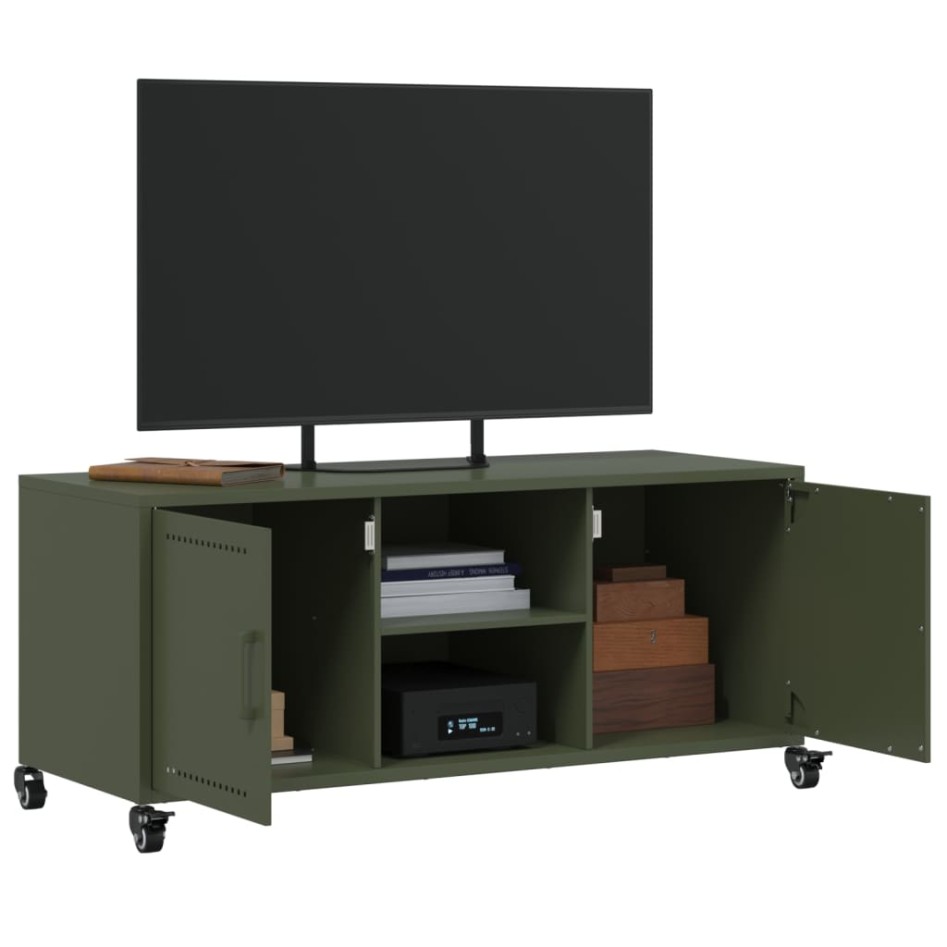 Mueble de TV de acero verde oliva 100,5x39x43,5