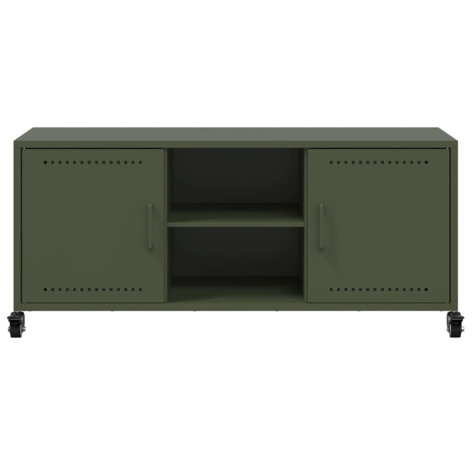 Mueble de TV de acero verde oliva 100,5x39x43,5