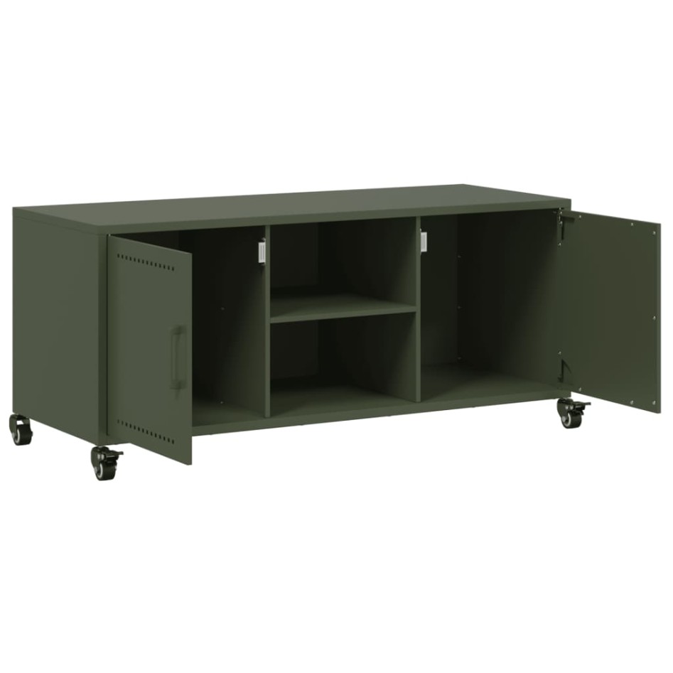 Mueble de TV de acero verde oliva 100,5x39x43,5