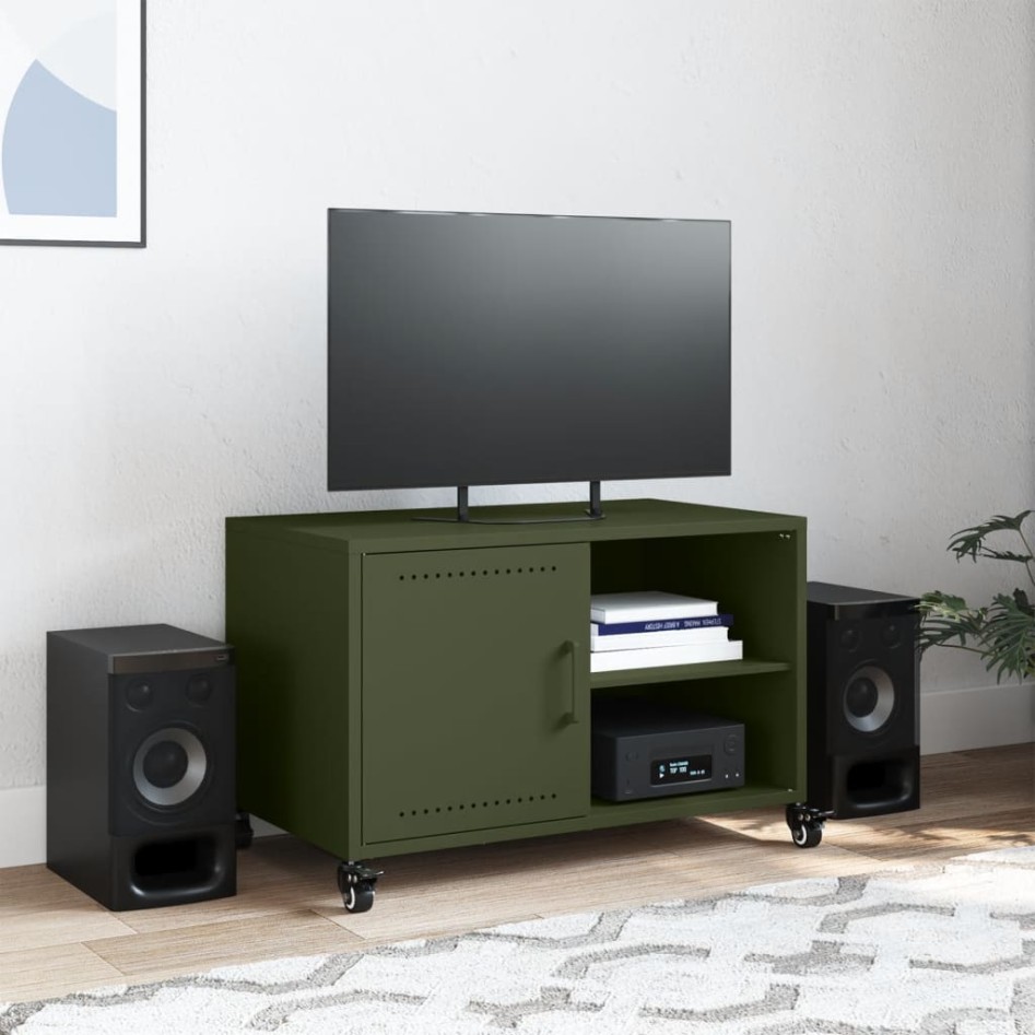 Mueble de TV de acero verde oliva 68x39x43,5