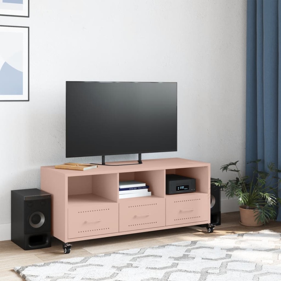 Mueble de TV acero rosa 100,5x39x43,5