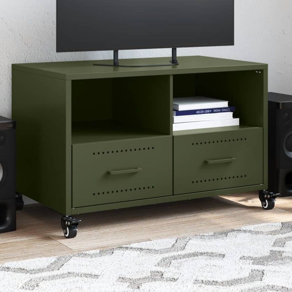 Mueble de TV de acero verde oliva 68x39x43,5