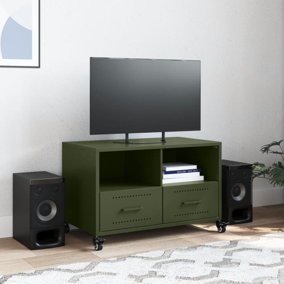Mueble de TV de acero verde oliva 68x39x43,5