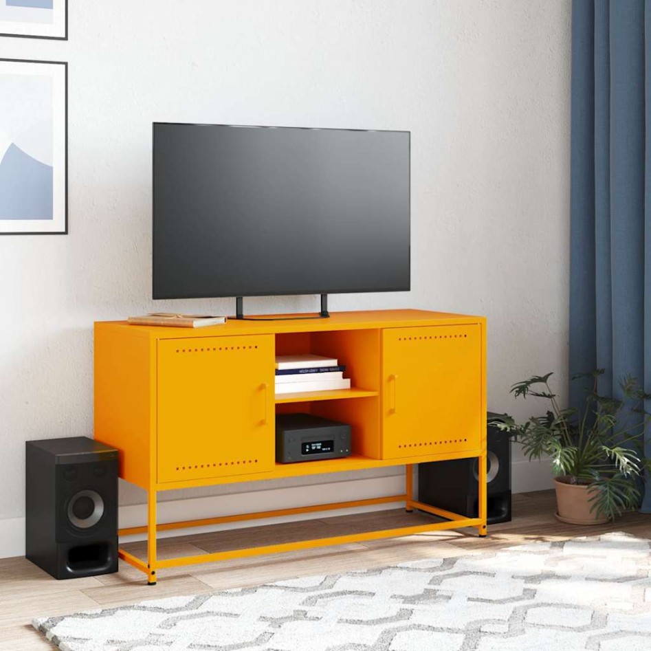 Mueble para TV de acero amarillo mostaza 100,5x39x60,5