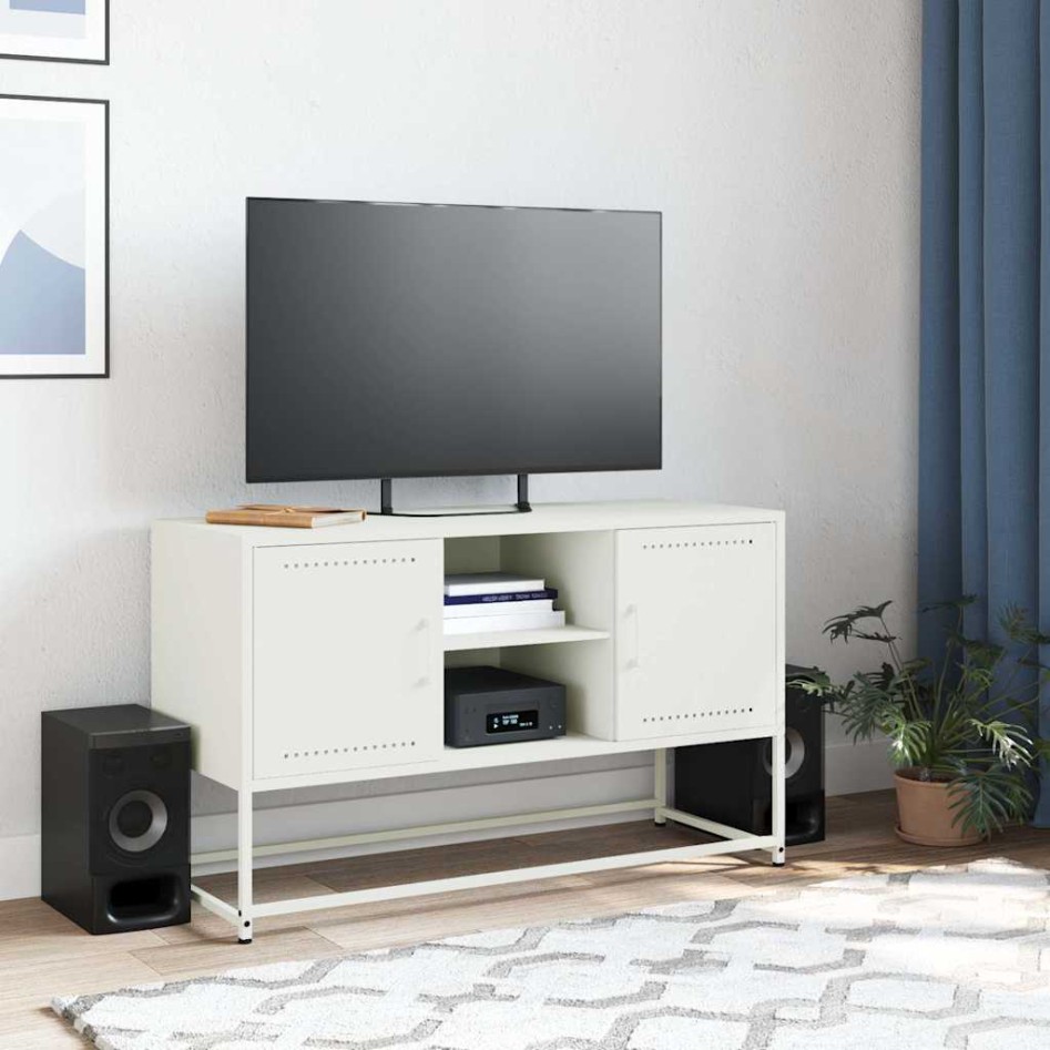 Mueble para TV de acero blanco 100,5x39x60,5