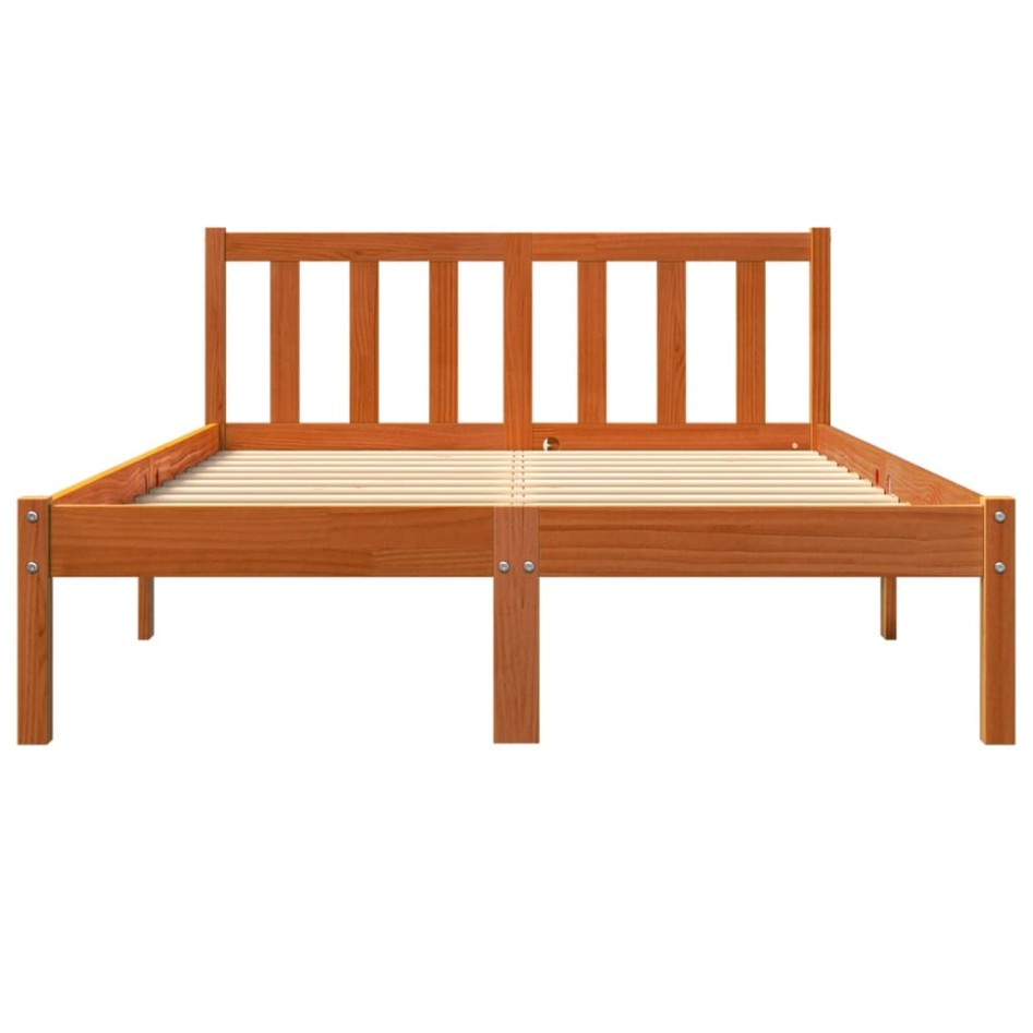 Cama sin colchón madera maciza de pino marrón cera 120x200