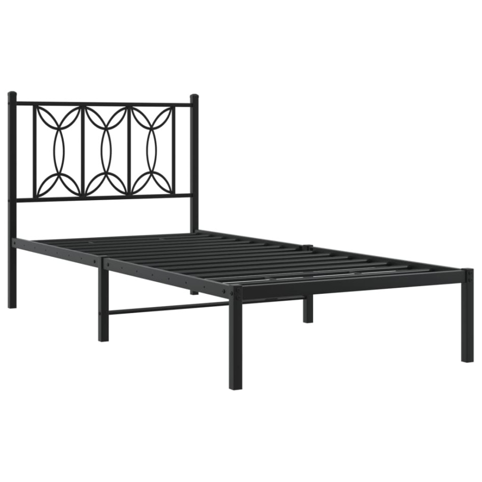 Estructura cama sin colchón con cabecero metal negro 80x200