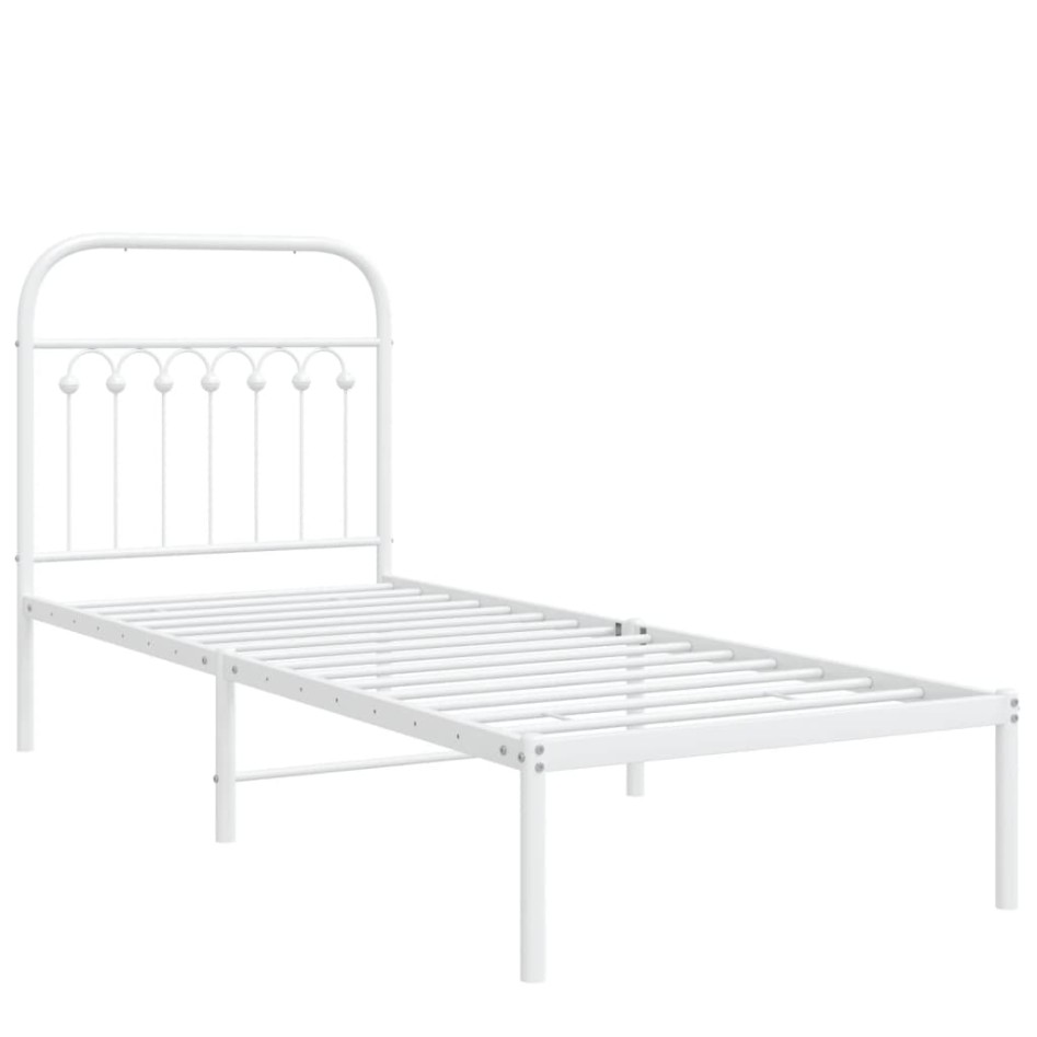 Estructura cama sin colchón con cabecero metal blanco 80x200