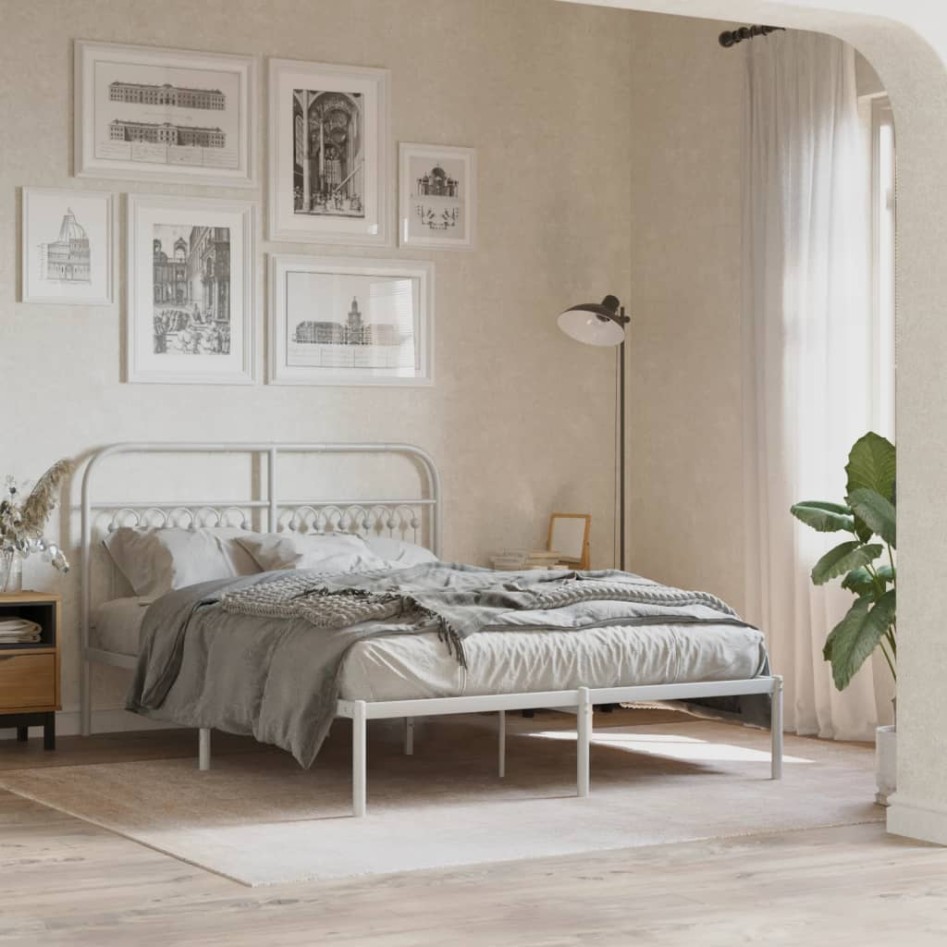Estructura cama sin colchón con cabecero metal blanco