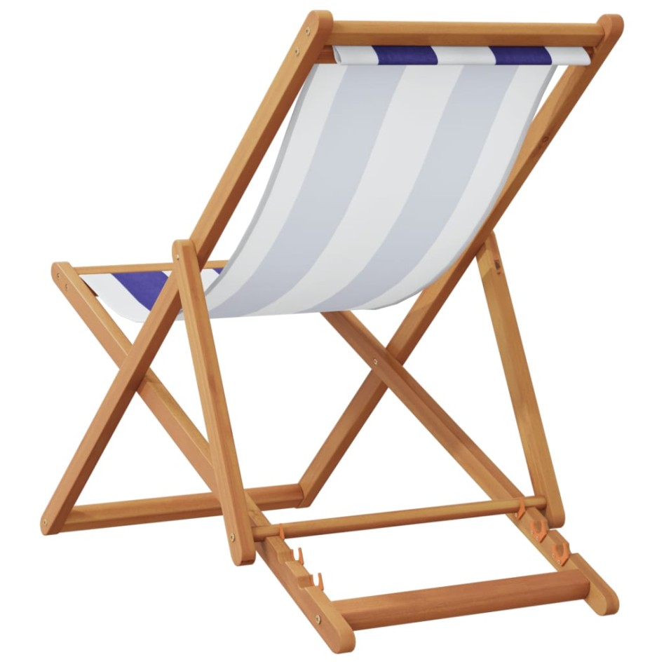 Silla playa plegable madera maciza eucalipto y tela azul