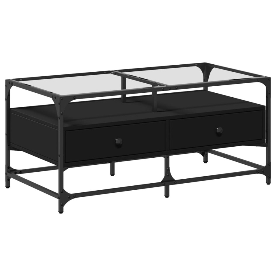 Mesa de centro superficie de vidrio acero negro 98,5x50x45