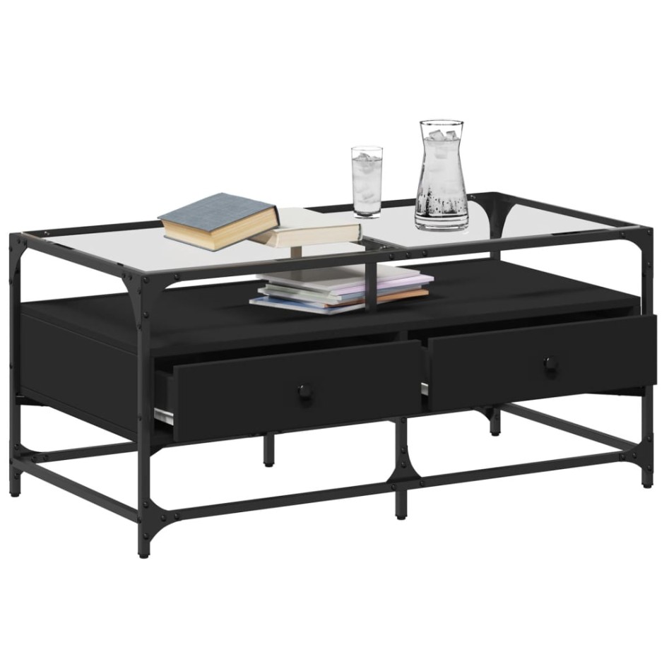 Mesa de centro superficie de vidrio acero negro 98,5x50x45