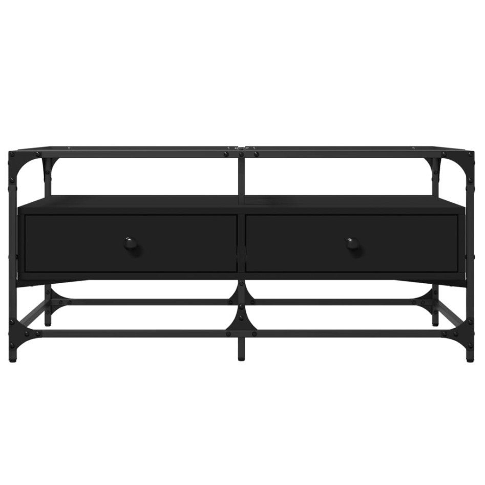 Mesa de centro superficie de vidrio acero negro 98,5x50x45