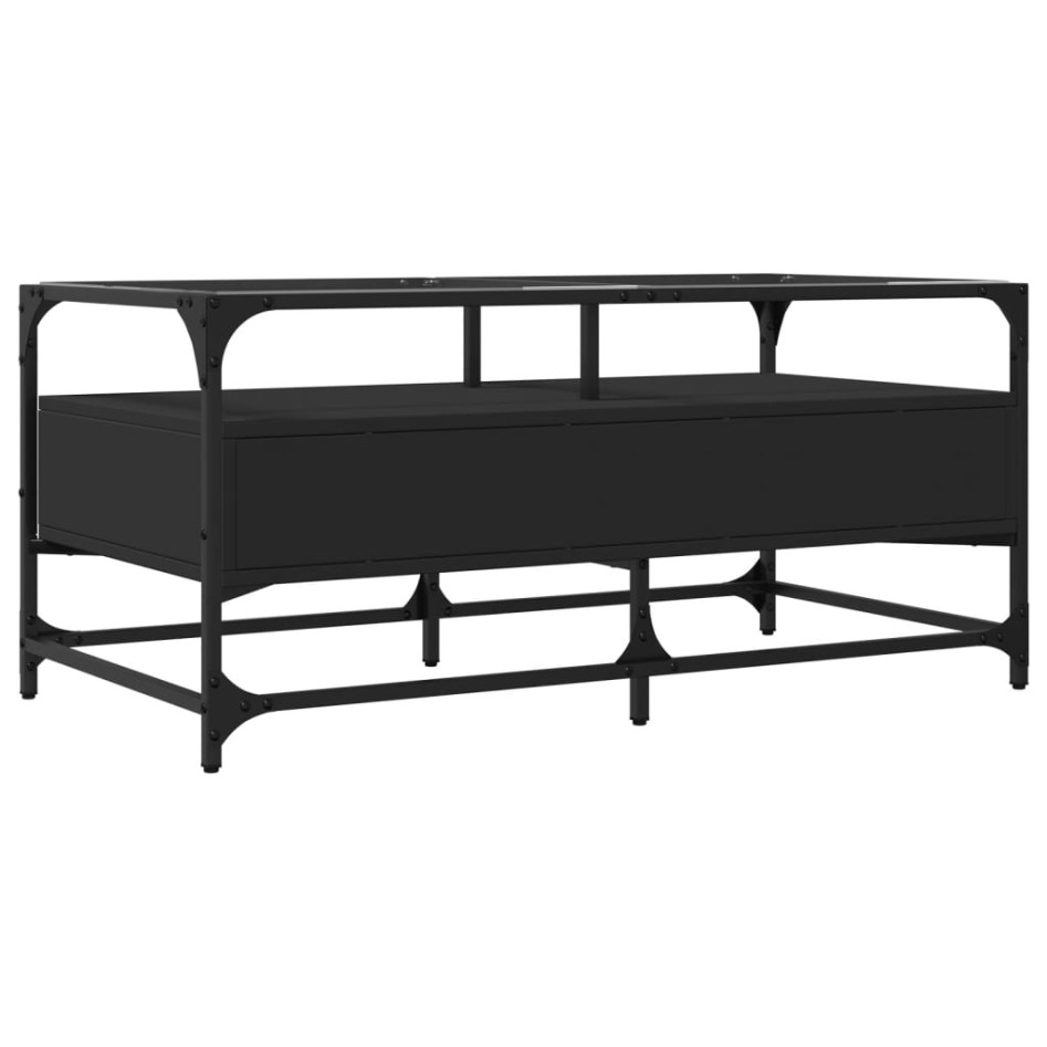 Mesa de centro superficie de vidrio acero negro 98,5x50x45