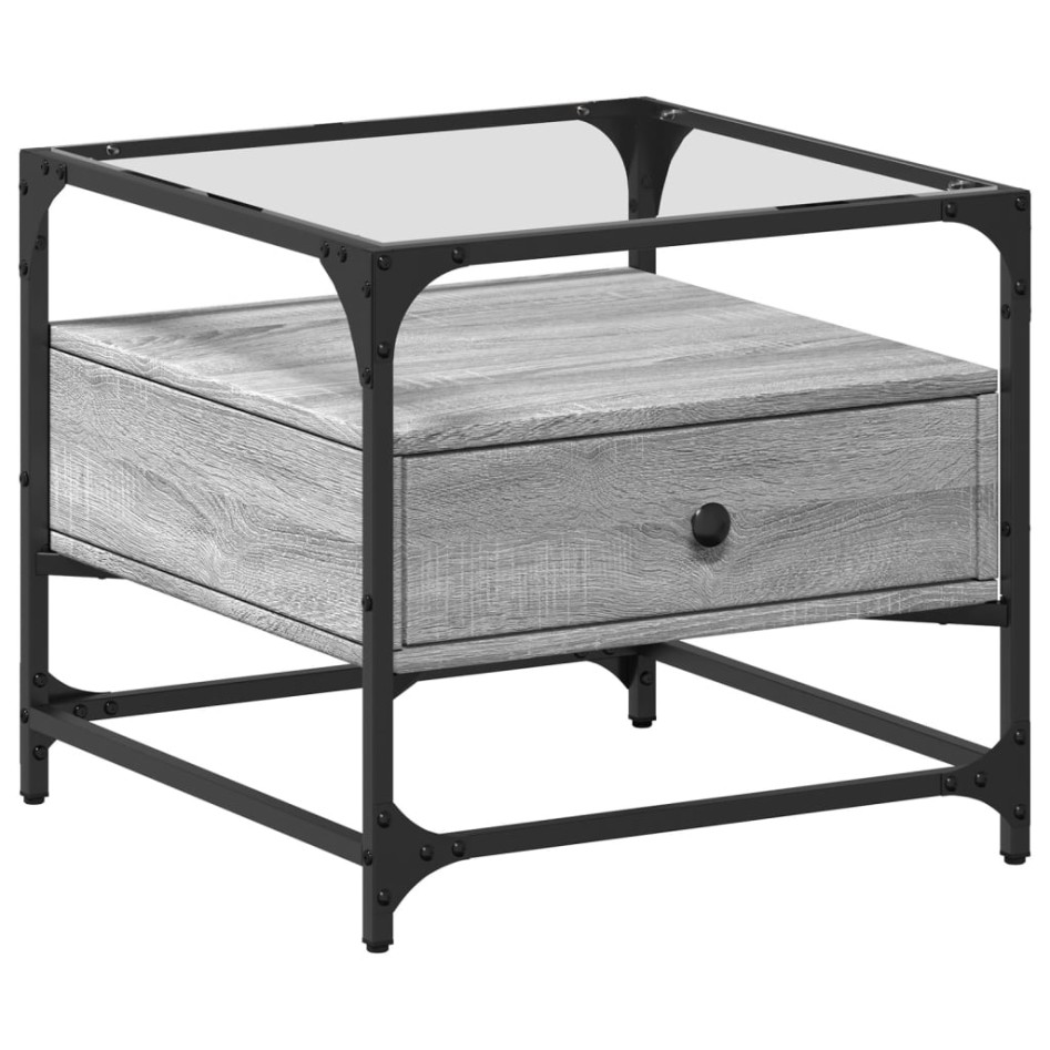 Mesa de centro tapa de vidrio acero gris Sonoma 50x50x45